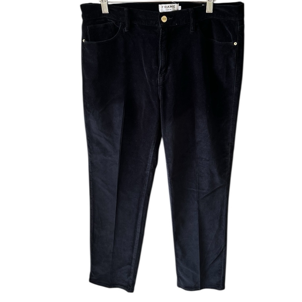Frame Sz 31 Black Velvet Le Nouveau Straight Jeans Ankle Length